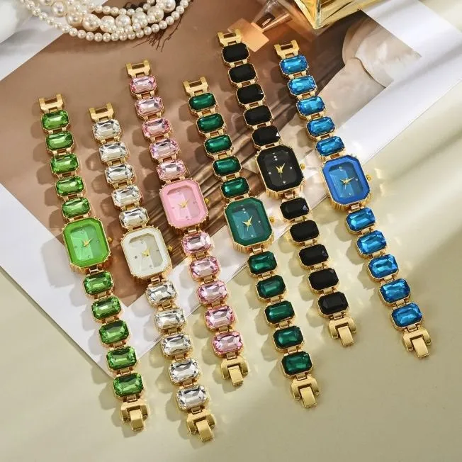 HOME COMFORT PREMIUM GIRLS DIAMOND STONES JEWELRY WATCH | Jewelry watch | Exclusive collection | Good quality | Bracelet | Ring | Gift box Most Viral Stone Watch for woman quare Watch with Golden-Tone Zinc Alloy Case & -Accented Bracelet Band