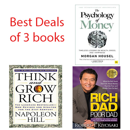 PACK OF 3 RICH DAD POOR DAD, THINK AND GROW RICH, THE PSYCHOLOGY OF MONEY ENGLISH NOVEL KS