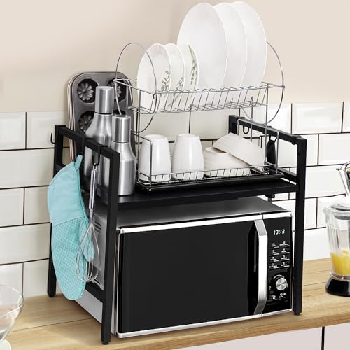 2-Layer Iron Kitchen Storage Rack – Microwave Oven Stand, Space-Saving Floor Shelf, Large Capacity Organizer – Black Walnut (24x 15 x 48 Inches)