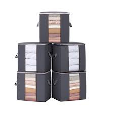Pack of 5 - Improved Quality LARGE Storage Bags Organizers Portable Bamboo Charcoal Clothes Blanket Large Folding Bag non woven Storage Boxes topsky DOUBLE ZIPPER Organizer