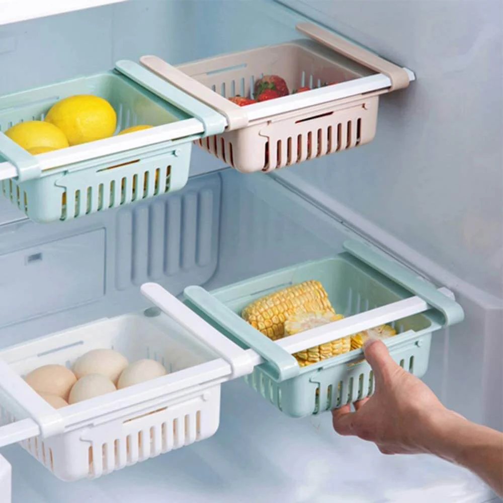 Adjustable Fridge Storage Basket Expandable Rack Plastic Space Saver Food Organizer Tray