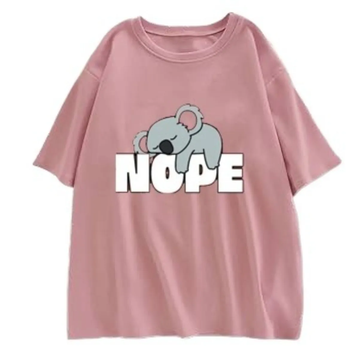 Pink Cool Koala Nope Printed T Shirt For Girls & Women's Summer Fashion Casual T Shirts Half Sleeves Creative Personalized Tops