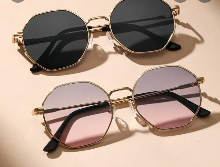 New Trendy Stylish Fashionable Metal Frame Hexagonal Sunglasses For Women Men - Retro Geometric Gradient Lens UV Protection Sun Glasses For Girls Men Boys - Metal Frame Octagon Sunglasses For Men Boys