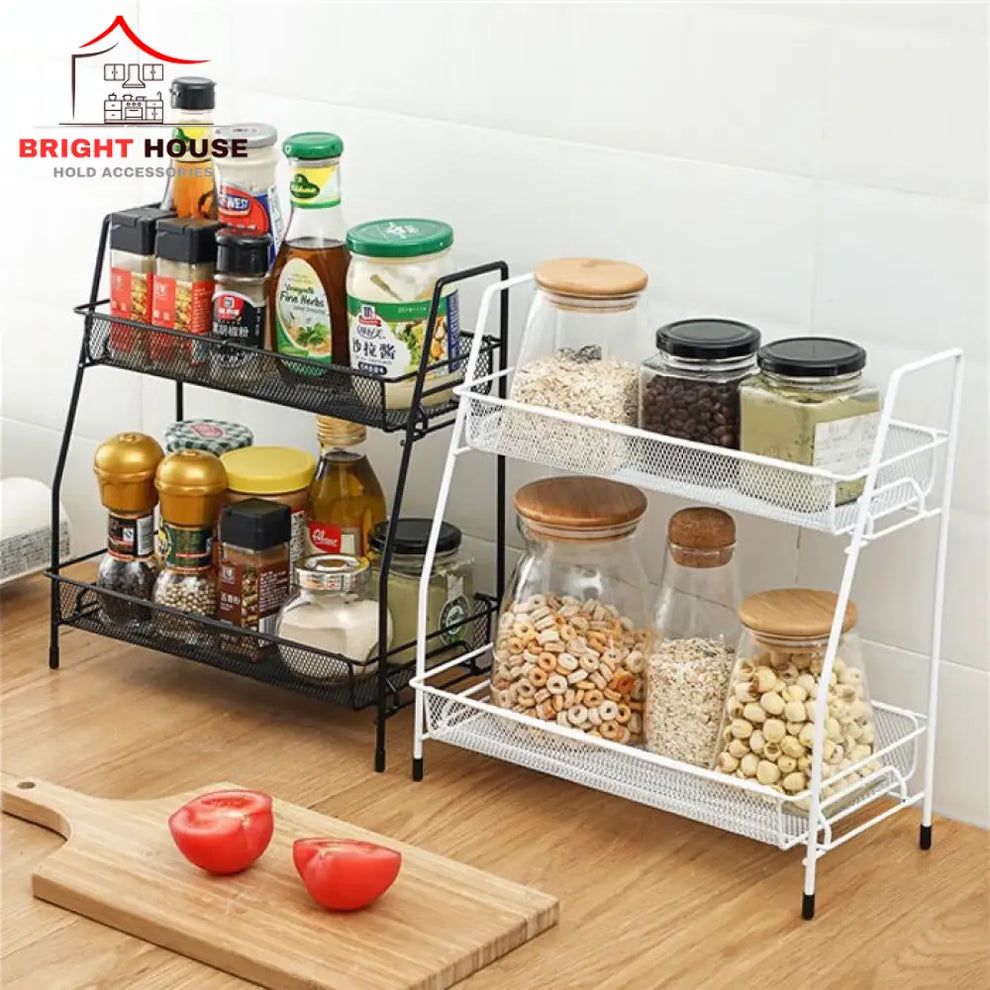Spice Rack For Countertop 2 tier shelf for makeup, Kitchen Organizer stand, storage shelf Rack for kitchen, kitchen organizer, bathroom organizers.By Bright House
