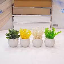 Pack of 4 Green Mini Plant Artificial Decoration Piece with pot Best for home & Office Decoration purpose