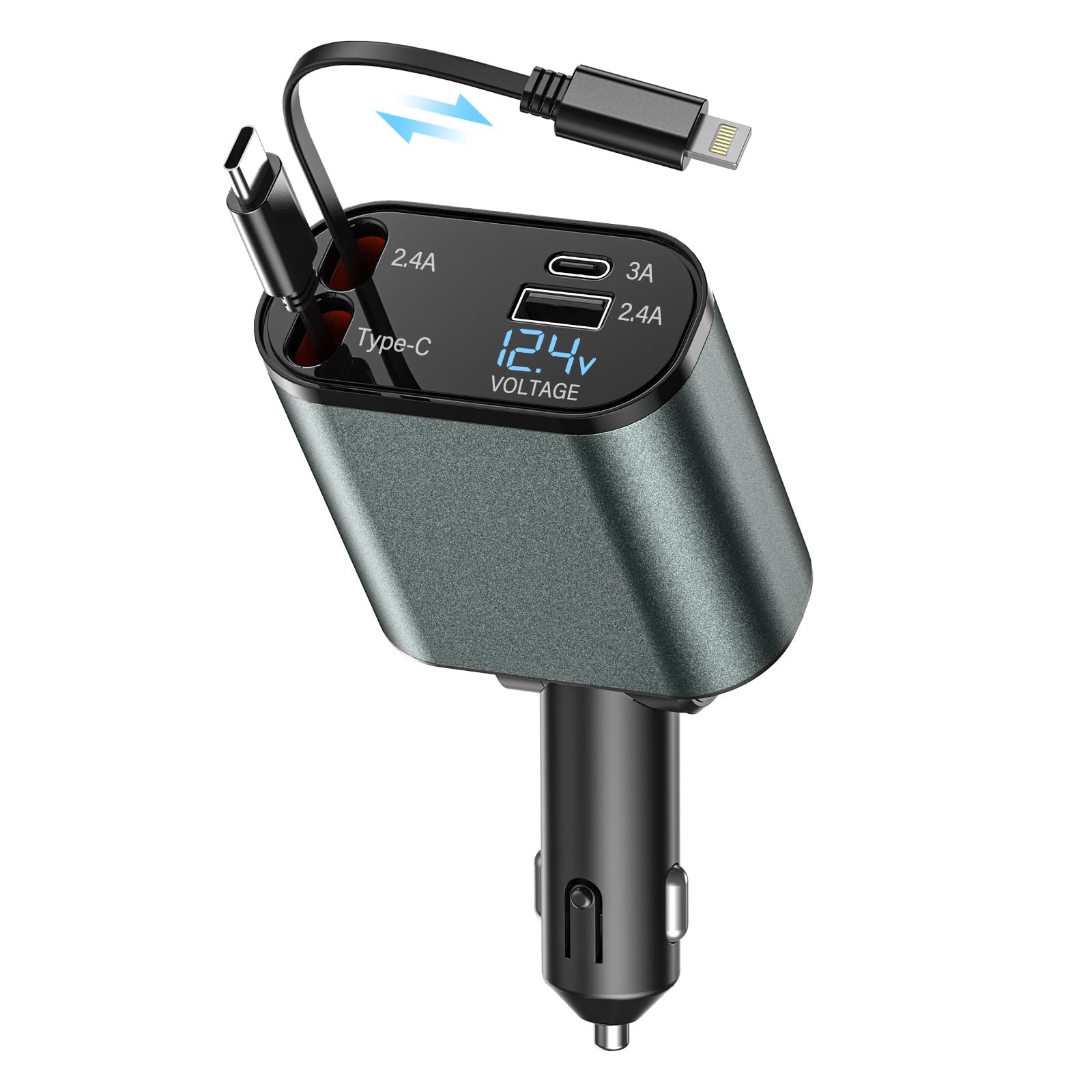 4 IN 1 Retractable Car Phone fast Charger 120W Car Charger