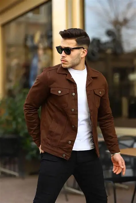 Mens Brown Denim Jacket Home Shopping 6