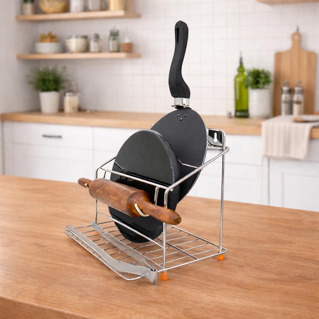 Premium Metal Kitchen Rack | 4-in-1 Organizer for Spices, Chakla, Belan, Tawa & chimta stand