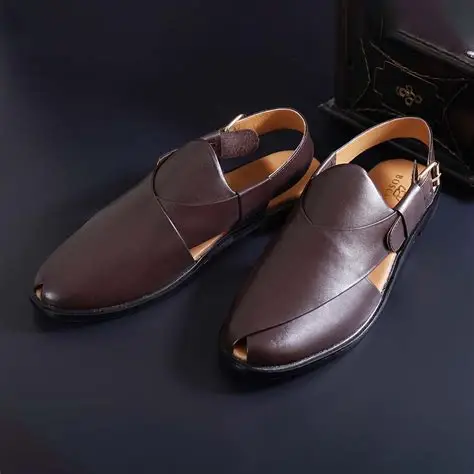Mens Peshawari High Quality Rexine Brown Handmade Casual Slip On Shoes