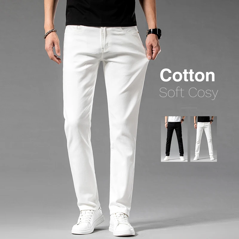 Pants for men in White color Cotton Jeans slim pants