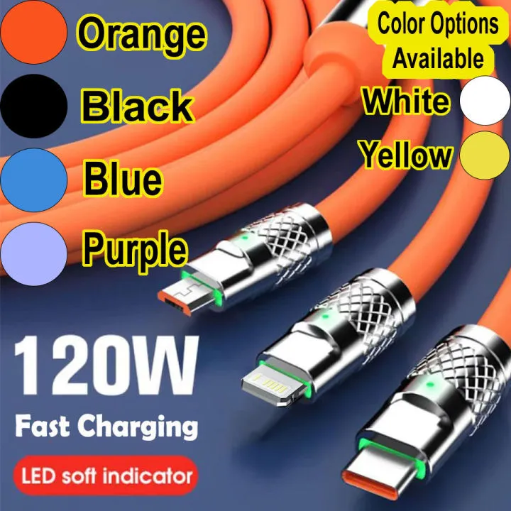 3 in 1 120W Type C Micro USB iOS Data Cable